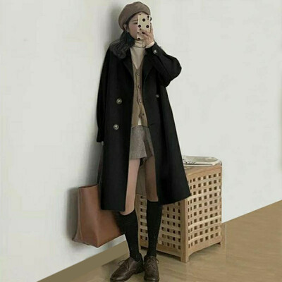 Sieviešu vilnas jaka Novelkams apkakles kabatas vienkrāsains mētelis Divrindu brīvi pieguļoši termiski virsdrēbes Sieviešu apģērbi