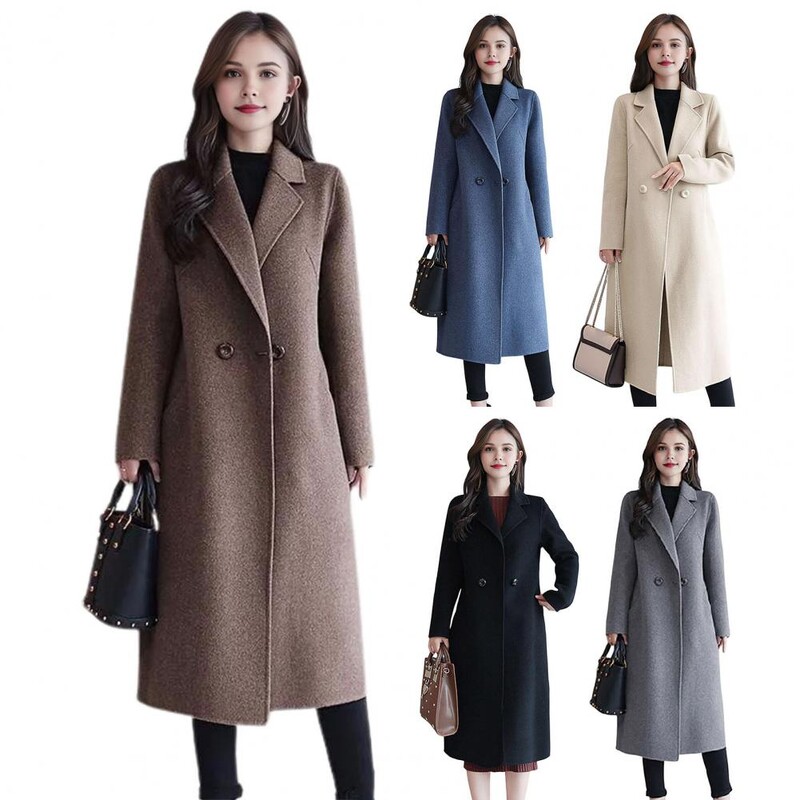 Sieviešu vilnas jaka Novelkams apkakles kabatas vienkrāsains mētelis Divrindu brīvi pieguļoši termiski virsdrēbes Sieviešu apģērbi