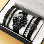 Σετ 5 τμχ Fashion Ανδρικά Αθλητικά Ρολόγια Ανδρικό ρολόι χειρός Business Quartz Πολυτελές δερμάτινο βραχιόλι Ανδρικό ρολόι casual