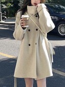 Jesen Zima Vuneni kaput s dvostrukim kopčanjem Ženski ležerni samostojeći ovratnik Topla gornja odjeća Kaputi Široke vunene jakne za putovanje na posao Žene