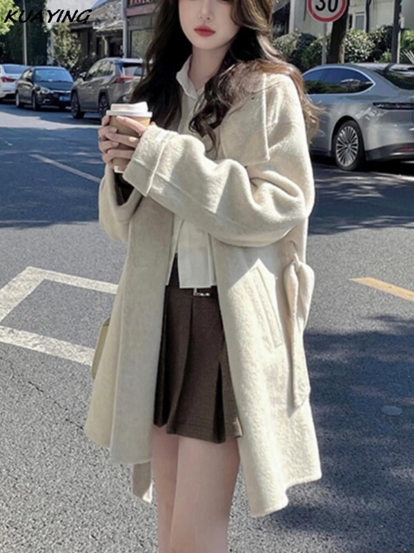 Jesen Zima Vuneni kaput s dvostrukim kopčanjem Ženski ležerni samostojeći ovratnik Topla gornja odjeća Kaputi Široke vunene jakne za putovanje na posao Žene