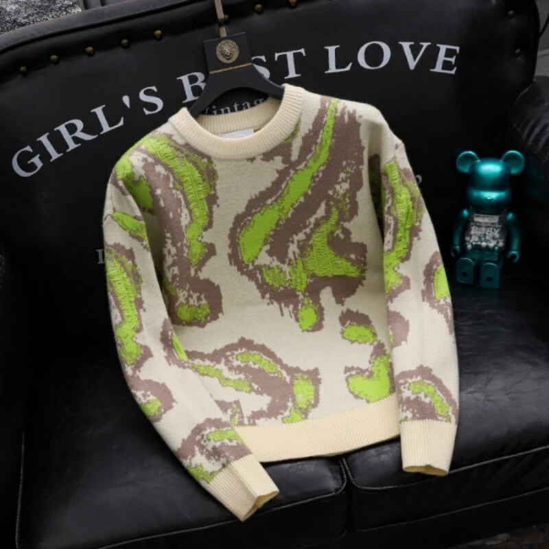 Ikdienas trikotāžas izstrādājumi ar apaļu apkakli, ar garām piedurknēm, džemperis, vīrietis, estētisks audums, dizainers, lēti Y2k trikotāžas džemperi vīriešiem