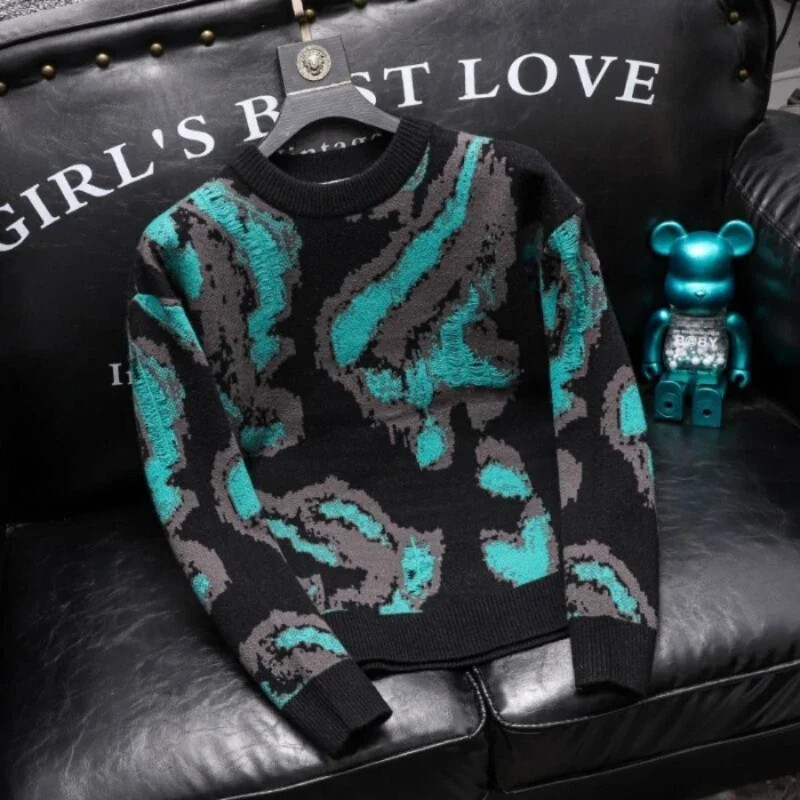 Ikdienas trikotāžas izstrādājumi ar apaļu apkakli, ar garām piedurknēm, džemperis, vīrietis, estētisks audums, dizainers, lēti Y2k trikotāžas džemperi vīriešiem