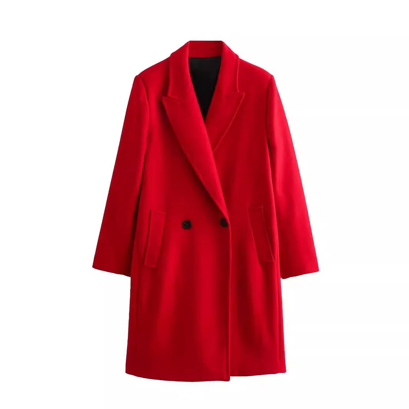 2023. gada rudens/ziemas jauns produkts Sieviešu jauns modes un ikdienas daudzpusīgs polo apkakle ar divrindu garu mēteļu virsdrēbēm