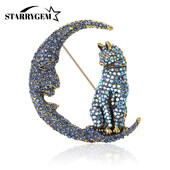 Rhinestone Moon Cat piespraudes sievietēm Unisex Rhinestone Moon dzīvnieku piespraudes Biroja ballīte Draugs Dāvanas Rotaslietas Aksesuāri