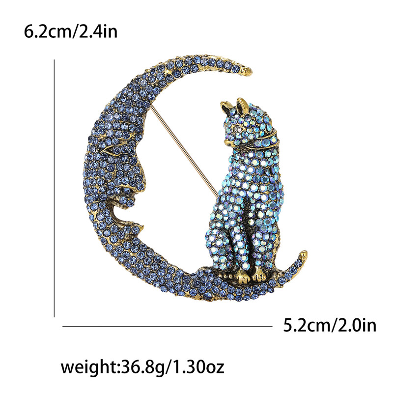 Rhinestone Moon Cat piespraudes sievietēm Unisex Rhinestone Moon dzīvnieku piespraudes Biroja ballīte Draugs Dāvanas Rotaslietas Aksesuāri