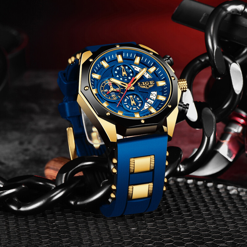2024. gada LIGE jauni modes vīriešu pulksteņi Top zīmola luksusa silikona sporta pulkstenis vīriešu kvarca datuma pulkstenis ūdensizturīgs rokas pulkstenis hronogrāfs