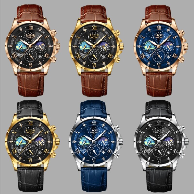 LIGE 2024 Top luksusa zīmols vīriešu īstas ādas sporta pulksteņi Vīriešu armijas militārais pulkstenis vīriešu randiņa kvarca pulkstenis Relogio Masculino