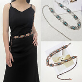 Srebrni izrez u boemskom stilu s tirkiznim ženskim lančićem oko struka