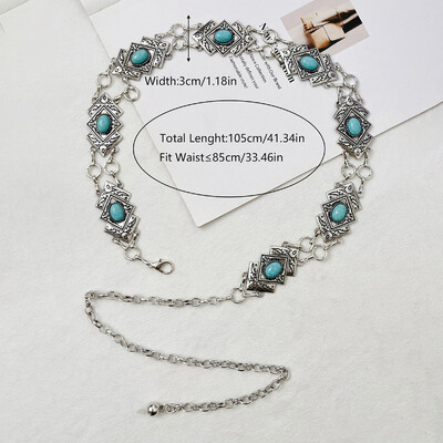 Srebrni izrez u boemskom stilu s tirkiznim ženskim lančićem oko struka