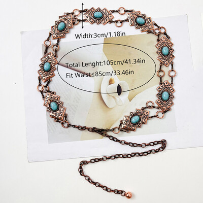 Srebrni izrez u boemskom stilu s tirkiznim ženskim lančićem oko struka