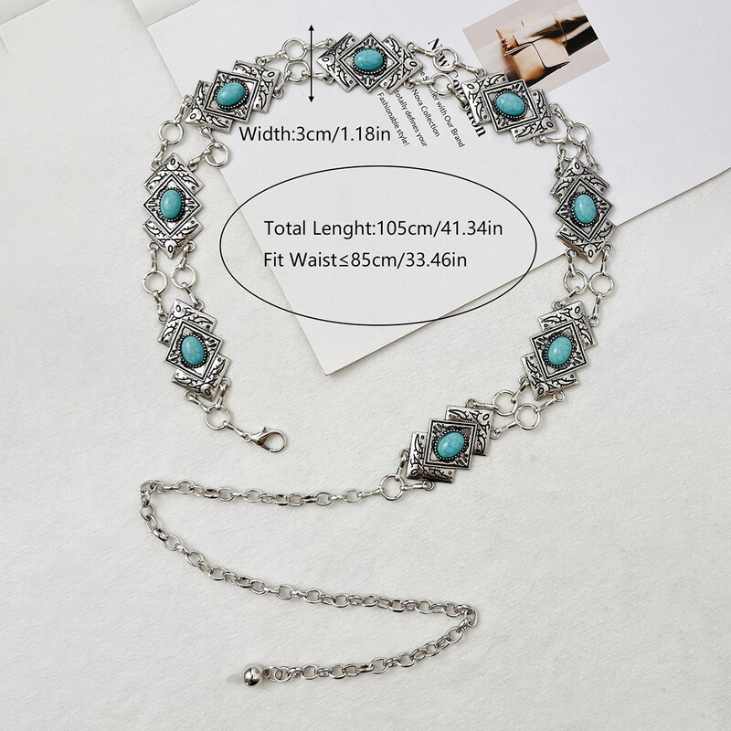 Srebrni izrez u boemskom stilu s tirkiznim ženskim lančićem oko struka