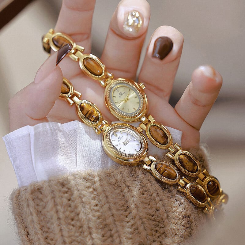 Πολυτελές Χρυσό Vintage Ρολόι Γυναικείο Κομψό Κεχριμπάρι Κοσμήματα Χαλαζίας Ρολόι χειρός Νέο σε Γυναικεία Ρολόγια Μόδα Βραχιόλι Χρυσό Ρολόι