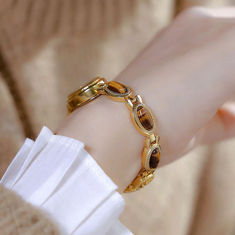 Πολυτελές Χρυσό Vintage Ρολόι Γυναικείο Κομψό Κεχριμπάρι Κοσμήματα Χαλαζίας Ρολόι χειρός Νέο σε Γυναικεία Ρολόγια Μόδα Βραχιόλι Χρυσό Ρολόι