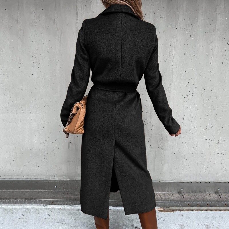 Sieviešu ziemas vilnas mētelis Elegants atloks Trench mētelis vienkrāsains gara jaka darba kaklasaite garš mētelis