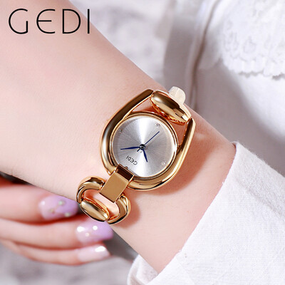 Gedi Brand Luksuzni zlatni čelični lanac Ženska kvarcna narukvica Mali brojčanik Dijamantni minimalistički vodootporni ženski ručni satovi