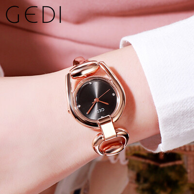 Gedi Brand Luksuzni zlatni čelični lanac Ženska kvarcna narukvica Mali brojčanik Dijamantni minimalistički vodootporni ženski ručni satovi