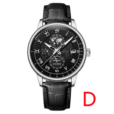 Vīriešu modes biznesa dizaina pulkstenis Luksusa ādas siksnas kvarca pulkstenis, vienkāršs apļveida ciparnīcas romiešu mēroga pulkstenis