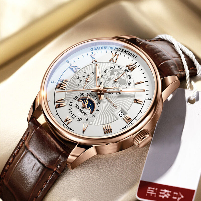 Vīriešu modes biznesa dizaina pulkstenis Luksusa ādas siksnas kvarca pulkstenis, vienkāršs apļveida ciparnīcas romiešu mēroga pulkstenis