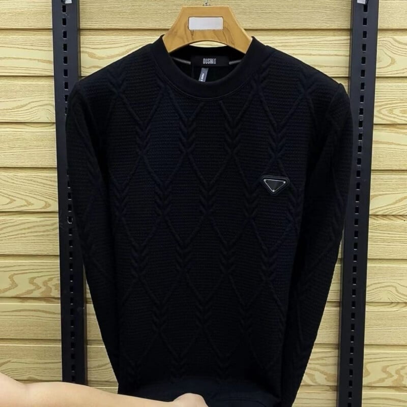 Есен Зима Мъжки пуловер с дълъг ръкав с дъно Корейски универсални основни тениски Модни нови жакардови плътни ежедневни плетени пуловери
