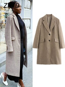 Елегантно дамско дълго вълнено палто със свободен ревер, едноредно палто с цял ръкав 2024 Есен Зима Дамско ретро улично облекло