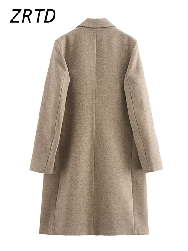 Елегантно дамско дълго вълнено палто със свободен ревер, едноредно палто с цял ръкав 2024 Есен Зима Дамско ретро улично облекло