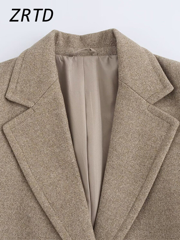 Елегантно дамско дълго вълнено палто със свободен ревер, едноредно палто с цял ръкав 2024 Есен Зима Дамско ретро улично облекло