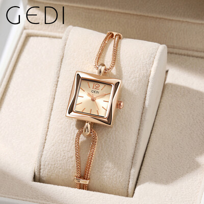 2024 Fashion Gedi Top márka Rose Gold női négyzet alakú karóra ötvözet kötélszalag vízálló luxus női kvarc ékszer 20mm