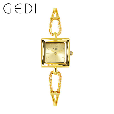 2024. gada modes Gedi labākā zīmola rozā zelts sieviešu kvadrātveida rokas pulkstenis, sakausējums, virves, ūdensizturīgs, grezns sieviešu kvarca dārgakmens, 20 mm