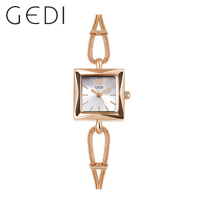 2024. gada modes Gedi labākā zīmola rozā zelts sieviešu kvadrātveida rokas pulkstenis, sakausējums, virves, ūdensizturīgs, grezns sieviešu kvarca dārgakmens, 20 mm