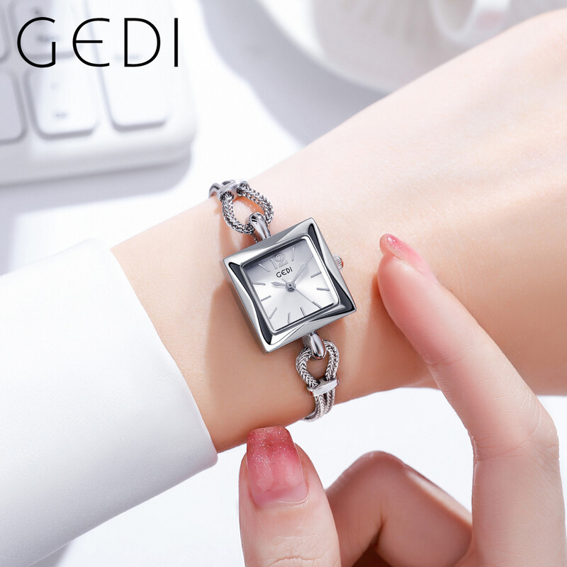 2024. gada modes Gedi labākā zīmola rozā zelts sieviešu kvadrātveida rokas pulkstenis, sakausējums, virves, ūdensizturīgs, grezns sieviešu kvarca dārgakmens, 20 mm