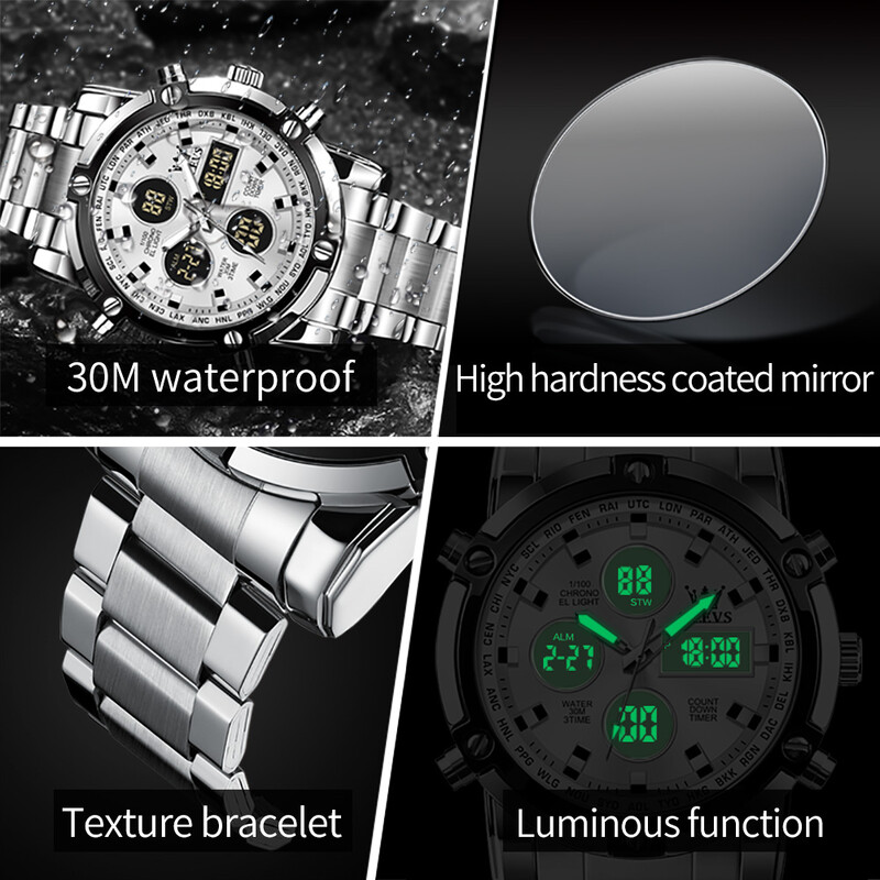 OLEVS populārāko zīmolu digitālais pulkstenis vīriešiem hronogrāfa signalizācija, nerūsējošā tērauda ūdensizturīgs sporta vīriešu pulksteņi luksusa elektroniskais pulkstenis