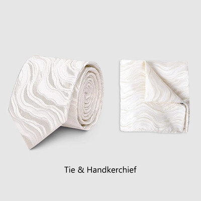 Muška kravata i rupčić Set za vjenčanje 7 cm kremasto bijele trodimenzionalne modne luksuzne kravate za muškarce