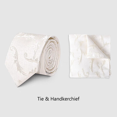 Muška kravata i rupčić Set za vjenčanje 7 cm kremasto bijele trodimenzionalne modne luksuzne kravate za muškarce