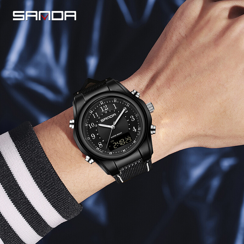 SANDA vīriešu militārais pulkstenis ūdensizturīgs rokas pulkstenis LED digitālais kvarca pulkstenis sporta pulkstenis vīriešu elektroniskais pulkstenis vīriešiem Relogios Masculino