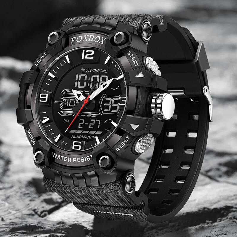 LIGE modes luksusa elektroniskais vīriešu rokas pulkstenis, silikona dubultā digitālā displeja pulkstenis, ikdienas sporta ūdensizturīgs modinātājs Week vīriešu rokas pulksteņi