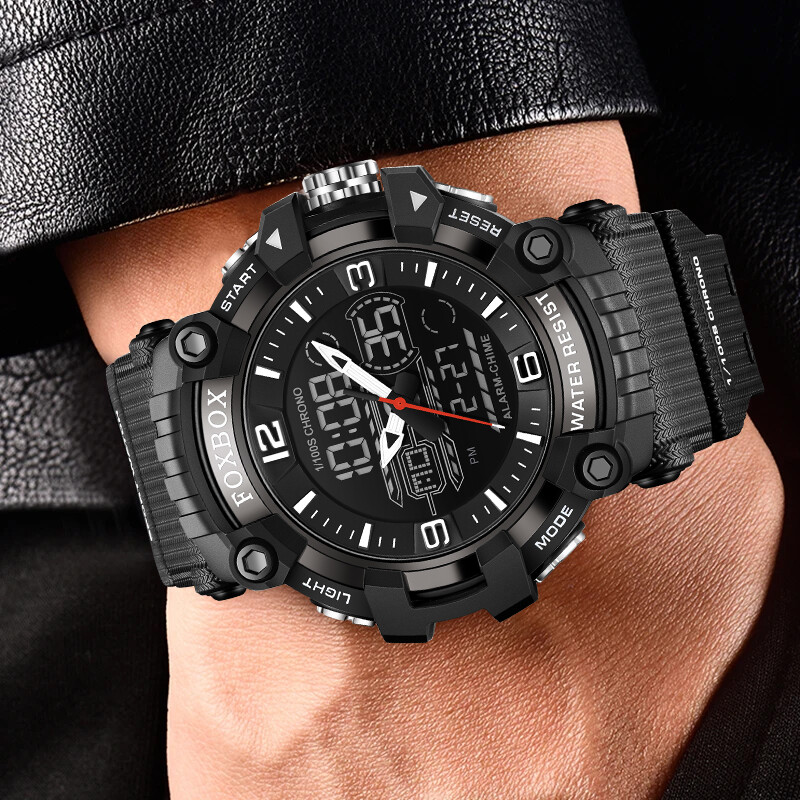 LIGE modes luksusa elektroniskais vīriešu rokas pulkstenis, silikona dubultā digitālā displeja pulkstenis, ikdienas sporta ūdensizturīgs modinātājs Week vīriešu rokas pulksteņi