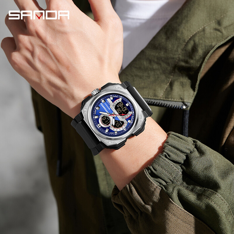 SANDA G stila militārie vīriešu digitālie sporta pulksteņi trīsvietīgi ūdensizturīgi atpakaļskaitīšanas LED elektroniskais kvarca rokas pulkstenis vīriešiem jauns