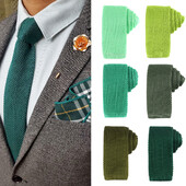 Vīriešu šaura adīta kaklasaite zaļā krāsā jaukta raksta gadījuma kaklasaite ar plakanu galu, adīta, plāna kaklasaite kāzām, pašsaieta līgavainim