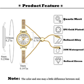 Μικρό ρολόι Γυναικείο ρυθμιζόμενο βραχιόλι με διαμάντια Απλό κομψό γυναικείο ρολόι χαλαζία Χρυσό μίνι καντράν φόρεμα χειρός Νέο