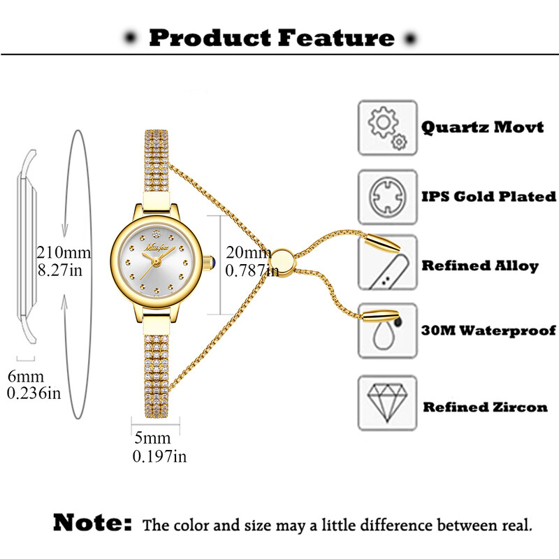 Mali sat za žene Podesiva dijamantna narukvica Jednostavan elegantan ženski kvarcni sat Zlatni mini brojčanik Party Dress Ručni sat Novo