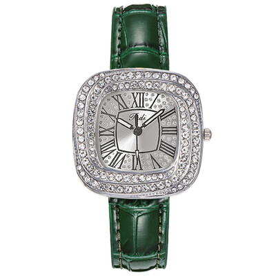 Moda 2024, novi jednostavni kvadratni ženski kvarcni sat s dijamantima, ležerna zelena kožna haljina, ženski ručni sat