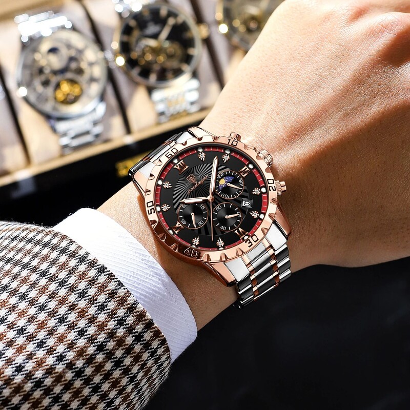 POEDAGAR Luksusa militārais pulkstenis vīriešiem Ūdensizturīgs gaismas hronogrāfs randiņu vīrieša rokas pulkstenis nerūsējošā tērauda kvarca vīriešu pulksteņi