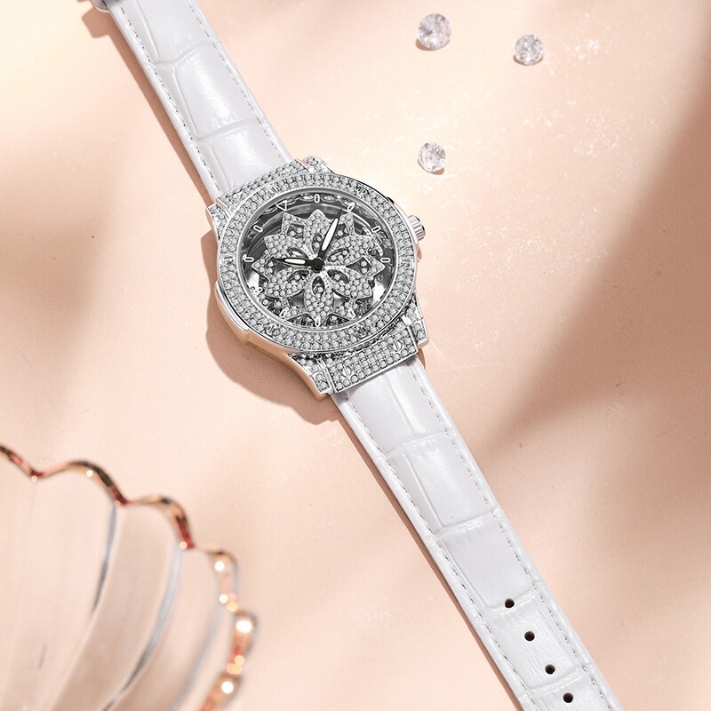 Populārs sieviešu pulkstenis ar modernu lielu ciparnīcu, pentagrammas ūdensnecaurlaidīgs pulkstenis meitenēm, sniegpārsliņu rotējošs dobs sieviešu pulkstenis