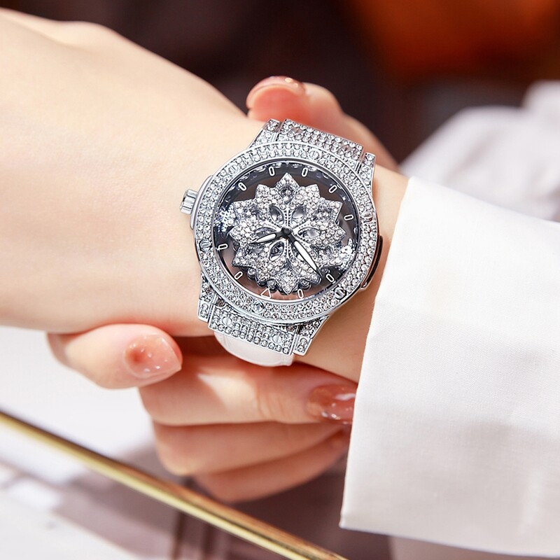 Populārs sieviešu pulkstenis ar modernu lielu ciparnīcu, pentagrammas ūdensnecaurlaidīgs pulkstenis meitenēm, sniegpārsliņu rotējošs dobs sieviešu pulkstenis