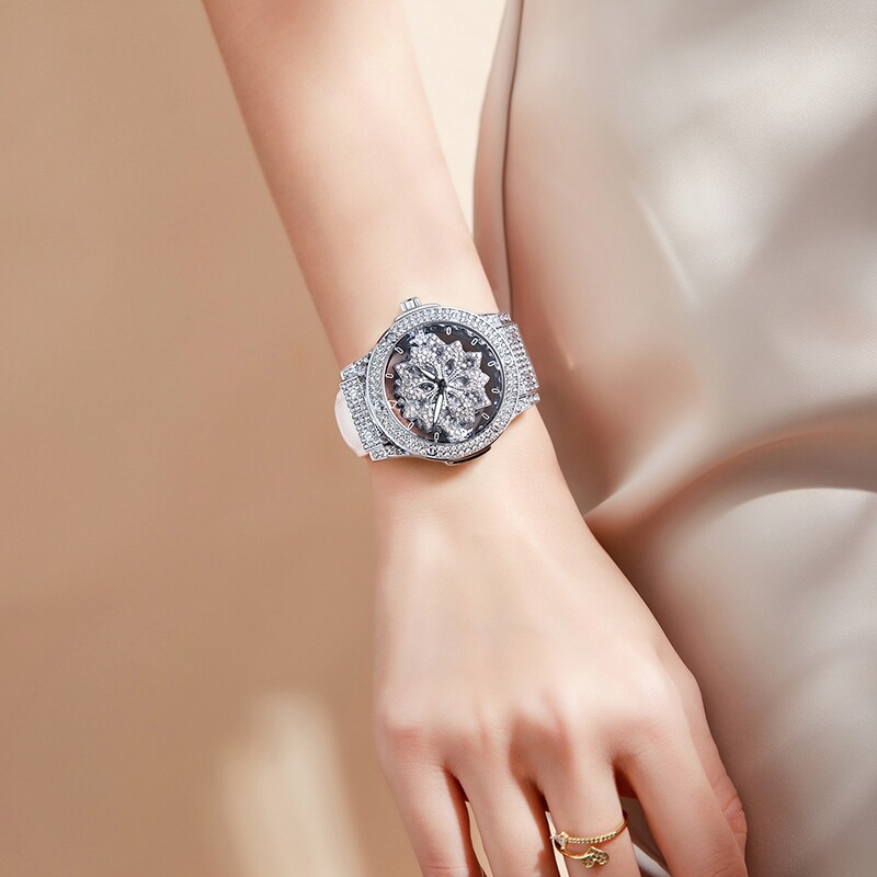 Populārs sieviešu pulkstenis ar modernu lielu ciparnīcu, pentagrammas ūdensnecaurlaidīgs pulkstenis meitenēm, sniegpārsliņu rotējošs dobs sieviešu pulkstenis