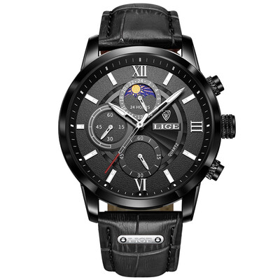 LIGE 2024 jauni vīriešu pulksteņi Top zīmola luksusa brūns ādas ikdienas kvarca pulkstenis vīriešu sporta ūdensizturīgs pulkstenis Relogio Masculino