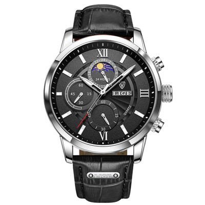 LIGE 2024 jauni vīriešu pulksteņi Top zīmola luksusa brūns ādas ikdienas kvarca pulkstenis vīriešu sporta ūdensizturīgs pulkstenis Relogio Masculino