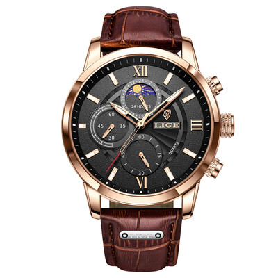 LIGE 2024 jauni vīriešu pulksteņi Top zīmola luksusa brūns ādas ikdienas kvarca pulkstenis vīriešu sporta ūdensizturīgs pulkstenis Relogio Masculino