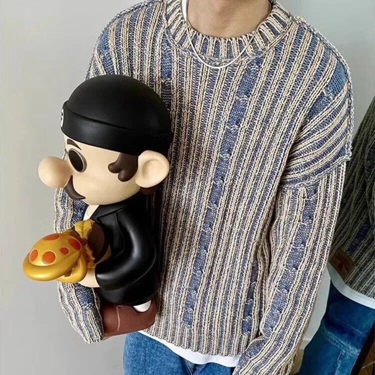 2024. gada jauns vīriešu augstākās klases Feels džemperis rudens/ziemas korejiešu stila senlaicīgā krāsā, bloķējošs, apaļš kakla gadījuma trikotāžas tops